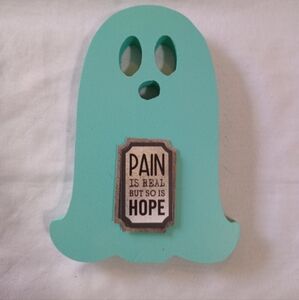 Handmade Teal Ghost Decor Inspirational Text Message Halloween Gothic Unique